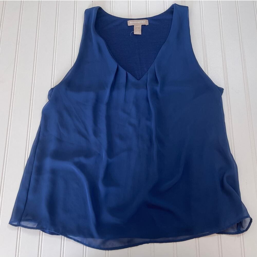 Banana Republic Blue Flowy V Neck‎ Tank Top Shirt - Size Women's Large Petite LP